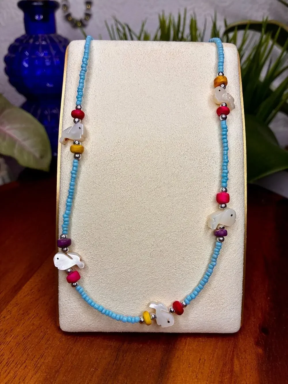 Vintage Handcrafted Colorful Beads, Mother of Pearl Carved Artisan Jewelry.